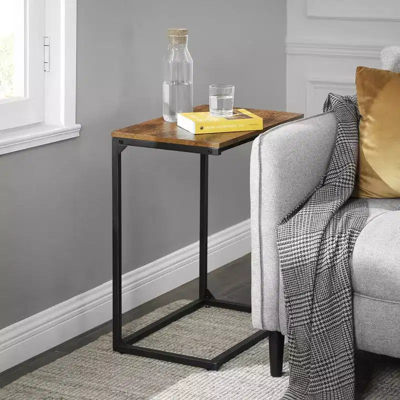 C Shape End Table, Small Coffee Table for Couch Or Sofa