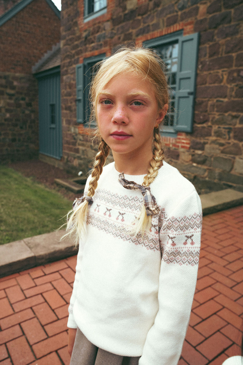 Girls Pullover Sweater – Ivory Mauve