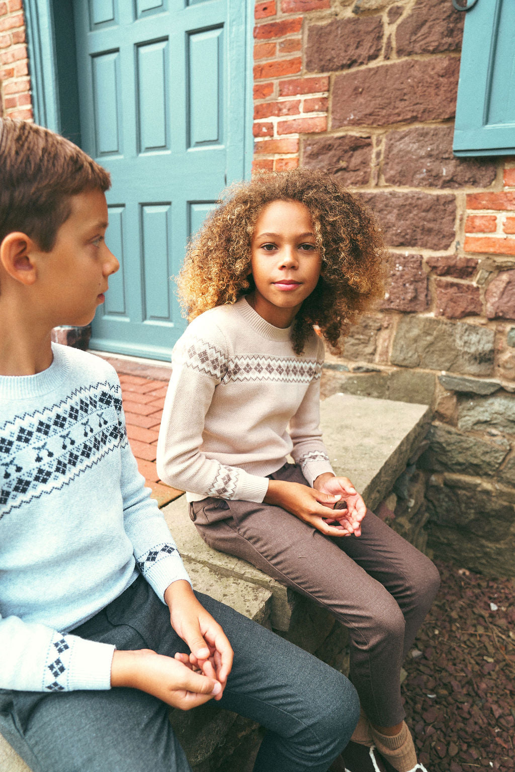 Boys/Girls Pullover Sweater – Grey / Blue