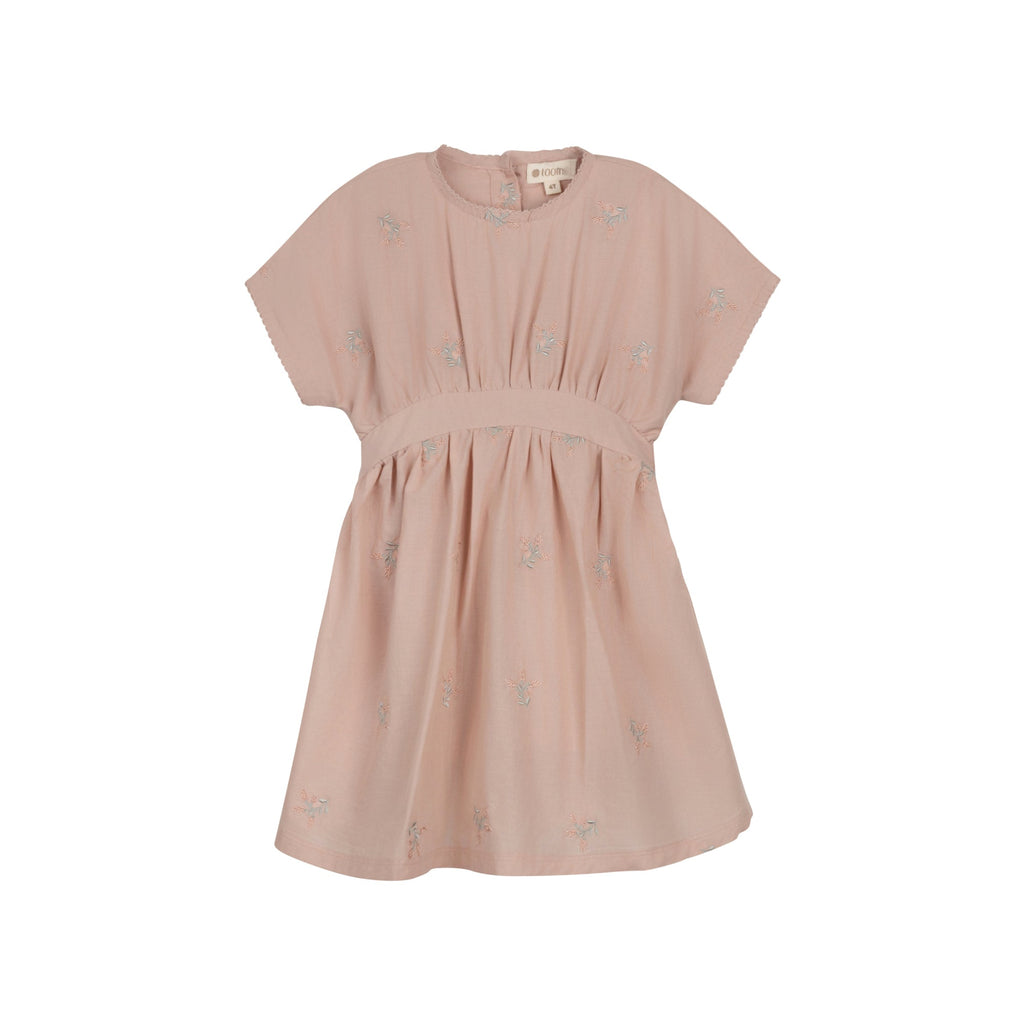 Girls Embroidered Floral Short Sleeve Dress – Pink