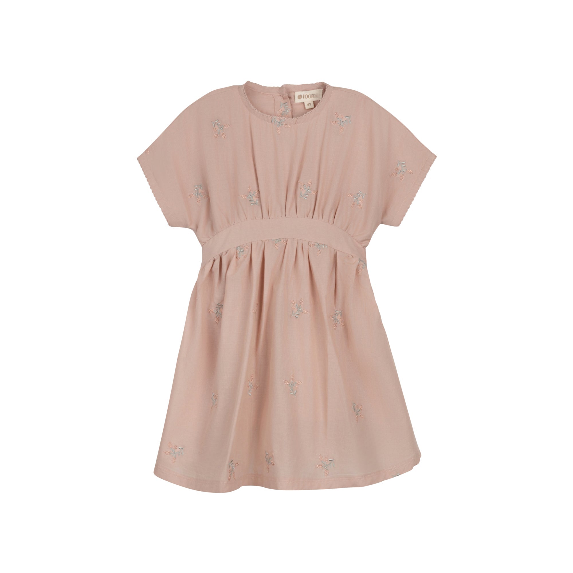 Girls Embroidered Floral Short Sleeve Dress – Pink