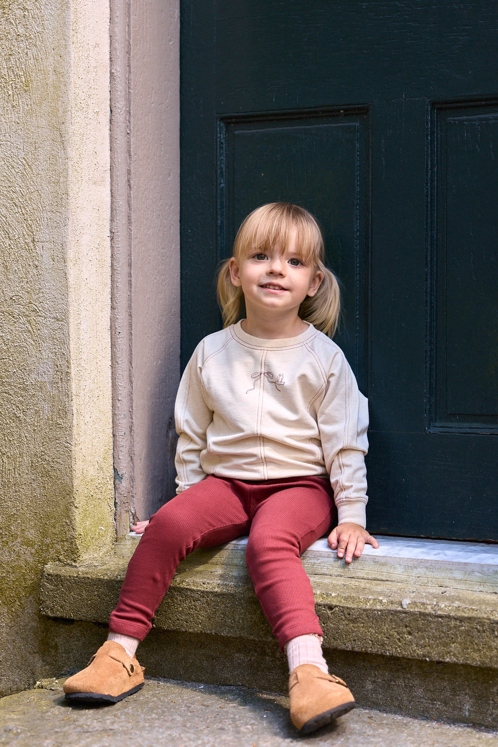 Girls 2 Piece Set – Cream Burgundy – Bird Seam